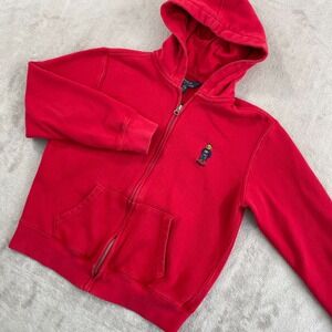 Polo Ralph Lauren Hoodie Sweatshirt Youth Large (14-16) Red Polo Bear Preppy Zip